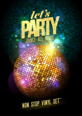 Party design with gold disco ball. clipart