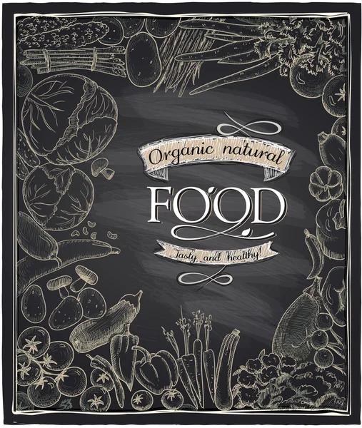 Organic natural food chalkboard. — Stock Vector