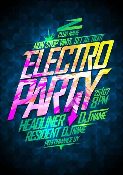 Diseño de fiesta electro sin parar . — Vector de stock