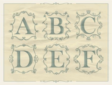Kaligrafi harflerle Vintage monogram retro çerçeveler, alfabe logolar