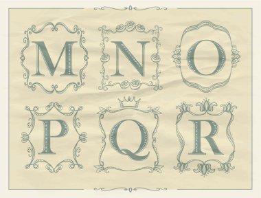 Kaligrafi harflerle Vintage monogram retro çerçeveler, alfabe logolar