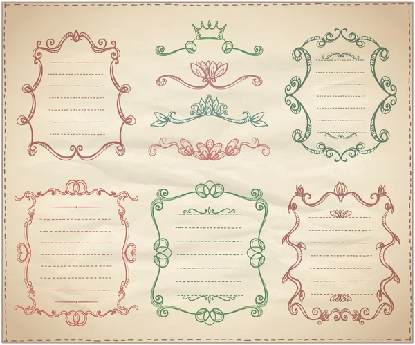 Vintage dividers and frame lists collection on a paper — Stock Vector
