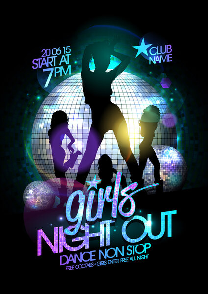 Girls night out party poster with dancing girls.
