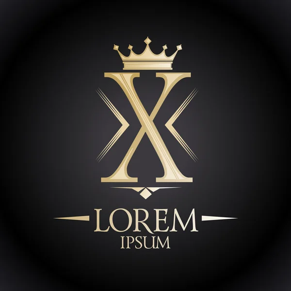Letra real de oro X con logo de corona — Archivo Imágenes Vectoriales