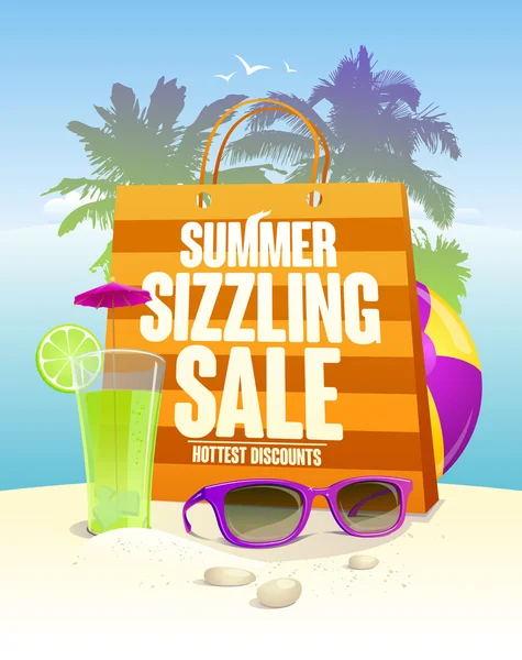 Hottest summer sizzling sale design with shopping bag — Stok Vektör