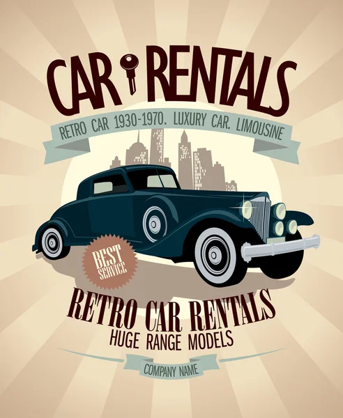 1930th - 1970th retro car rentals design. — Stok Vektör