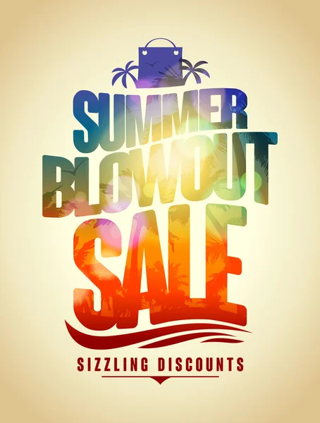 Sommer Blowout Verkauf Text-Design mit tropischem Hintergrund — Stockvektor