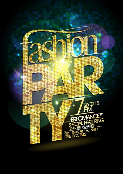 Fashion party vector poster with gold crystal headline — Stock Vector