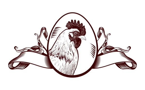 Panneau vintage avec poule et rubans . — Image vectorielle