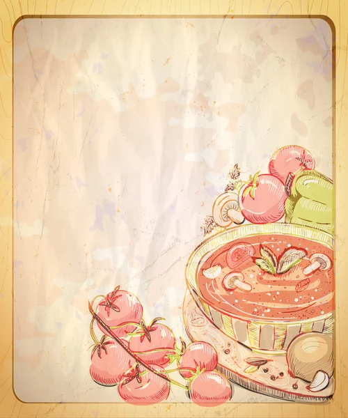 Boş kağıt zemin el ile çizilmiş grafik resmini domates çorbası.