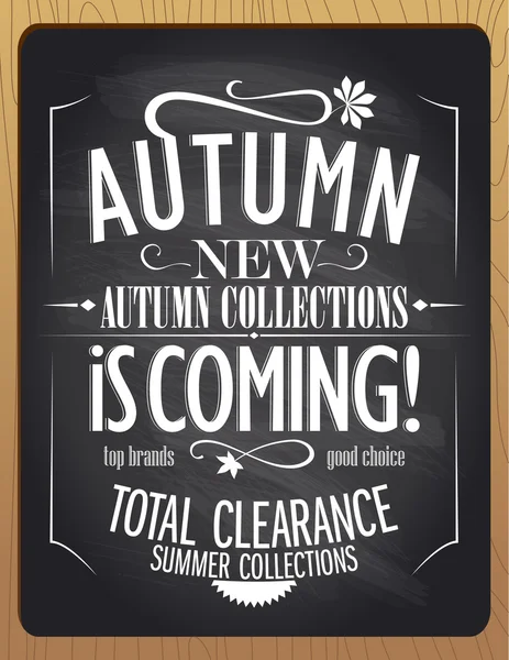 新的秋季时装展即将来临，黑板粉笔插图. — 图库矢量图片