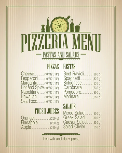 Pizzerie menu, vintage styl. — Stockový vektor