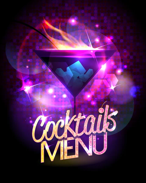 Design vettoriale del menu cocktail con cocktail in fiamme . — Vettoriale Stock