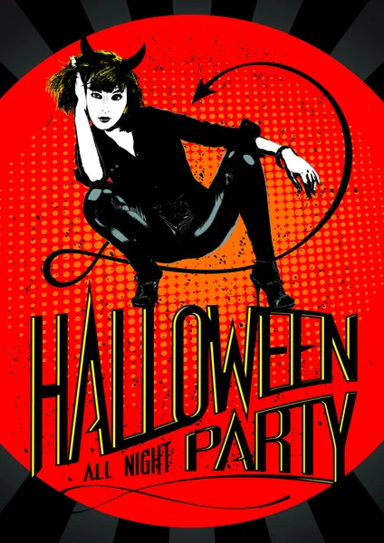 Teufel-Frau-Halloween-Party. — Stockvektor