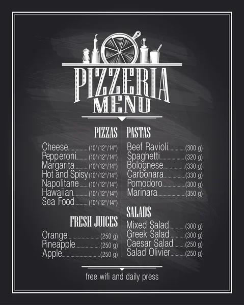 Pizzería pizarra menú lista . — Vector de stock