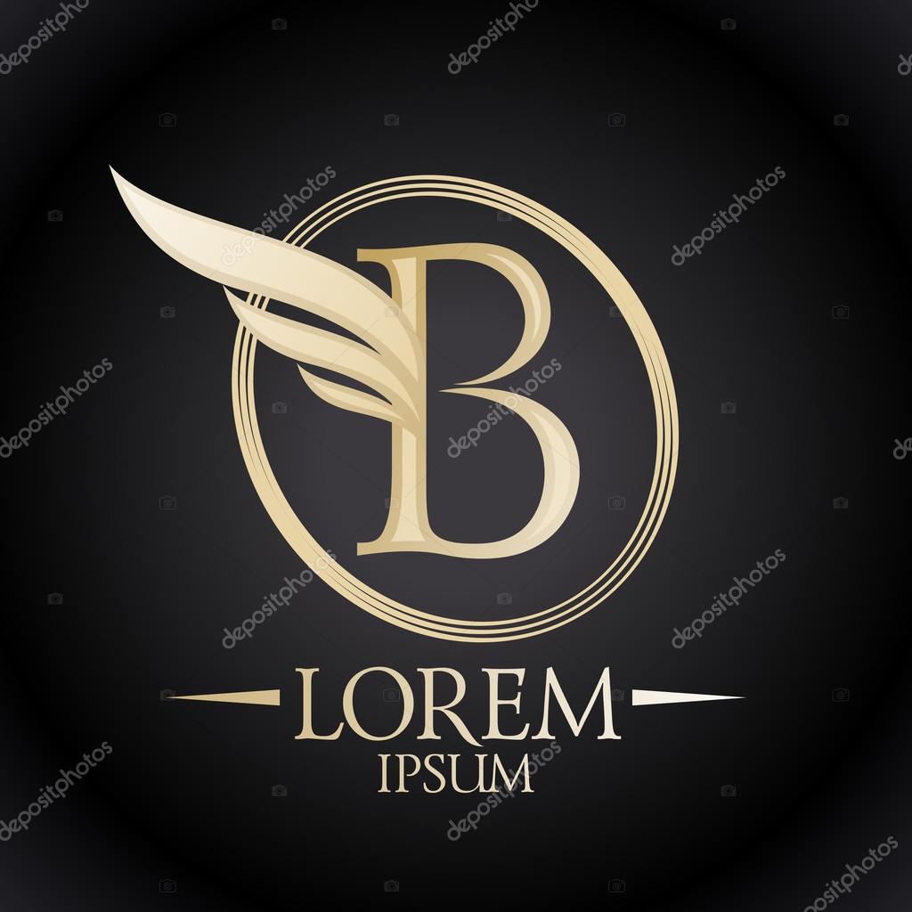 Gold elegant letter B with wing and place for text logo template.