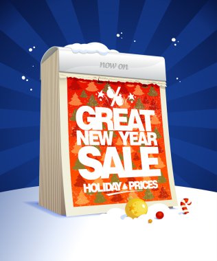 Great new year sale design in form of tear-off calendar. clipart