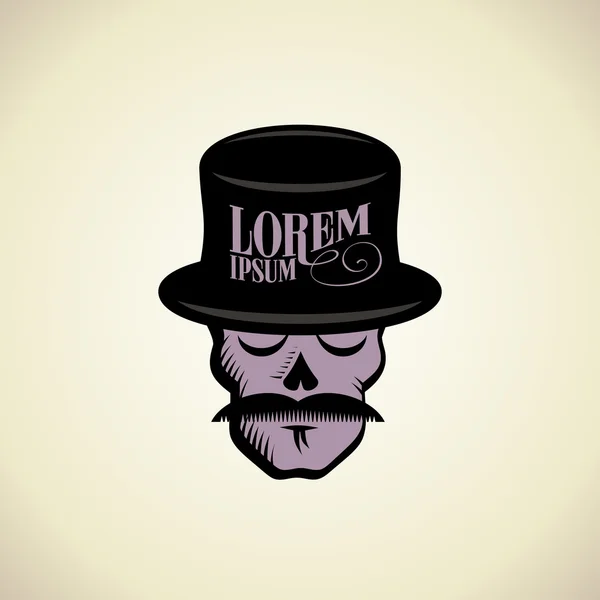 Logo with hipster skull dressed in cylinder hat. — Stock Vector