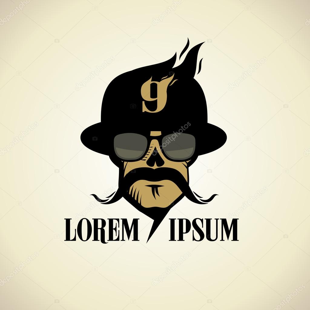 Wild logo with moustached skull dressed in hat and glasses.