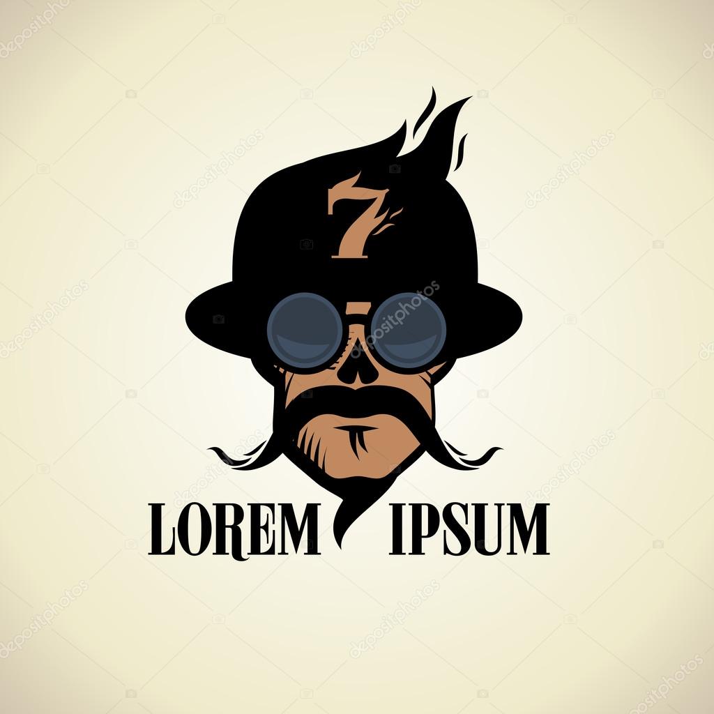 Stylish logo with skull dressed in bowler hat and steampunk goggles glasses.