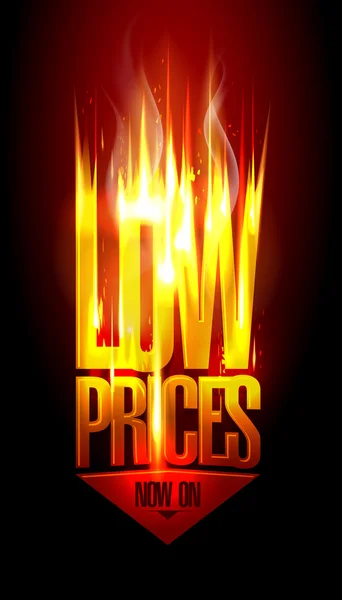 Preços baixos agora, design de vetor de venda ardente quente com seta mover para baixo . — Vetor de Stock