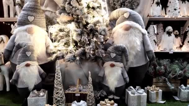 Mercado Compras Com Natal Brinquedos Decorações Ano Novo Comércio Festivo — Vídeo de Stock