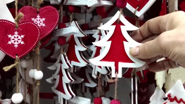 Winkel Markt Met Kerstmis Nieuwjaar Speelgoed Decoraties Feestelijke Winter Handel — Stockvideo