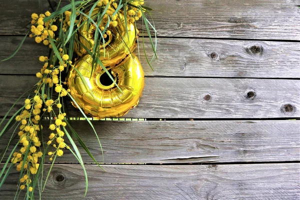 Μαρτίου Κίτρινο Μιμόζα Vintage Ξύλινο Backgroun — Φωτογραφία Αρχείου