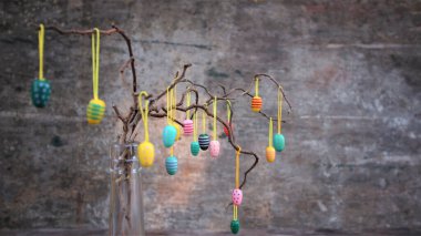 Ağaç dallarında Paskalya dekoratif yumurtalar. 