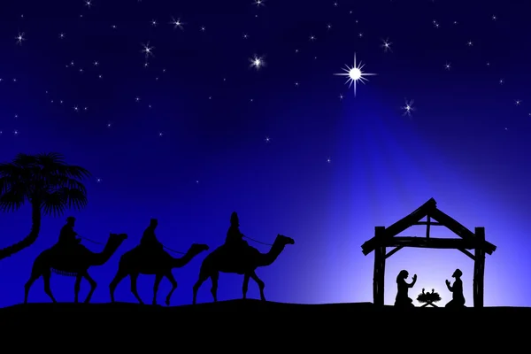 Presépio Cristão Tradicional de Natal com os três sábios. — Fotografia de Stock