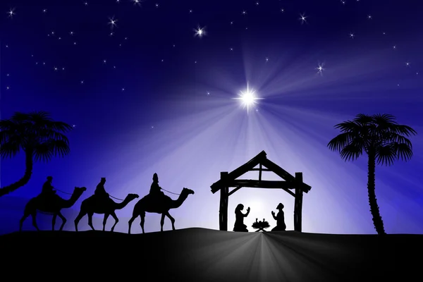 Traditional Christian Christmas Nativity scene with the three wise men. — Stock Photo, Image