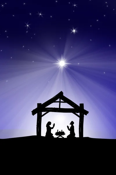 Παραδοσιακή Χριστιανική Χριστουγεννιάτικη Γέννηση σκηνή με τους τρεις σοφούς άνδρες. — Φωτογραφία Αρχείου