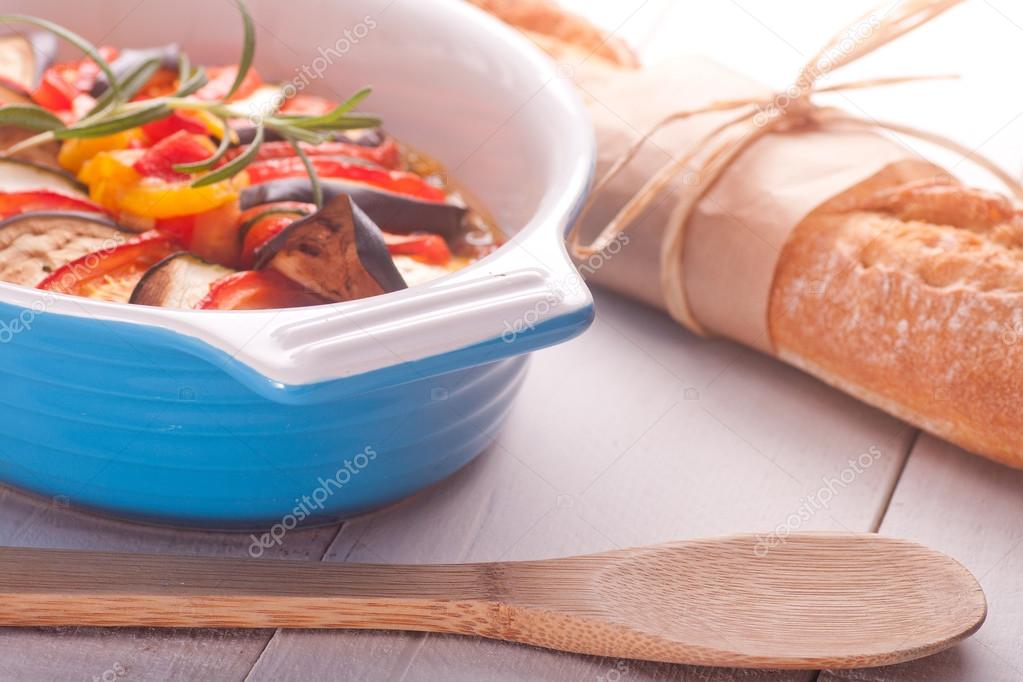 Ratatouille in a dish , casserole.