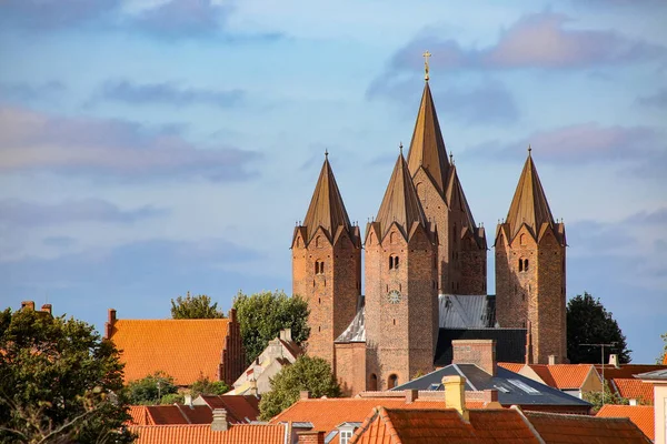 Szűzanya Templom Kalundborgban Dániában Jellegzetes Tornya Van Egy Dombon Áll — Stock Fotó