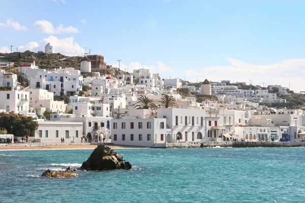 Mykonos stad på en vacker solig dag, Mykonos, Kykladerna, Grekland — Stockfoto