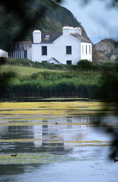 Göl kenarında beyaz ev