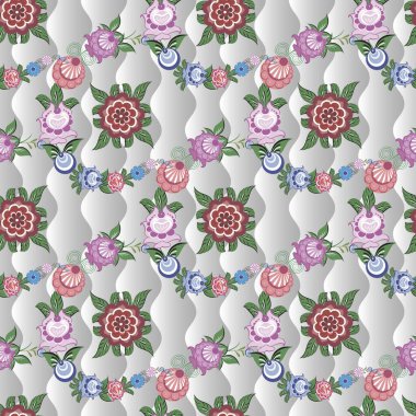 Folk Rus modellerine sahip kusursuz vektör arkaplanı bilgisayar grafikleridir ve çeşitli tasarım projelerinde tekstil tasarımında kullanılabilir.