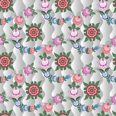 Folk Rus modellerine sahip kusursuz vektör arkaplanı bilgisayar grafikleridir ve çeşitli tasarım projelerinde tekstil tasarımında kullanılabilir.