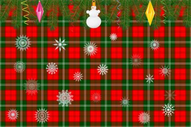 Lennox District tartan at the base for a Christmas or New Year card or for designing a website in a Christmas style with a Scottish style Tartan imitation clipart