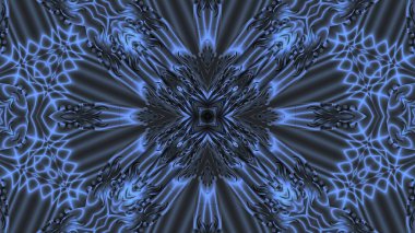 Mavi soyut simetrik arkaplan bilgisayar grafikleridir ve çeşitli tasarım projelerinde tekstil tasarımında kullanılabilir.