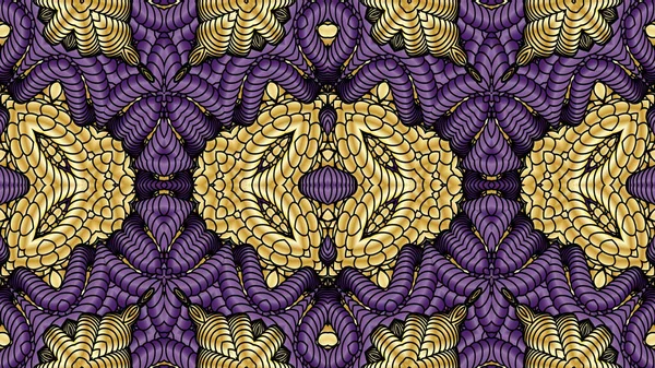 金と紫の抽象的な対称的な背景は コンピュータグラフィックスであり 様々なデザインプロジェクトで 印刷業界で 繊維の設計に使用することができます — ストック写真