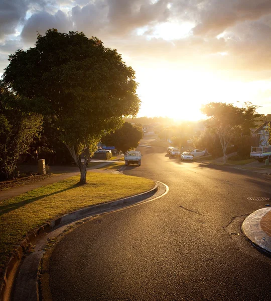 Zachód słońca, ulice miasta Brisbane — Zdjęcie stockowe