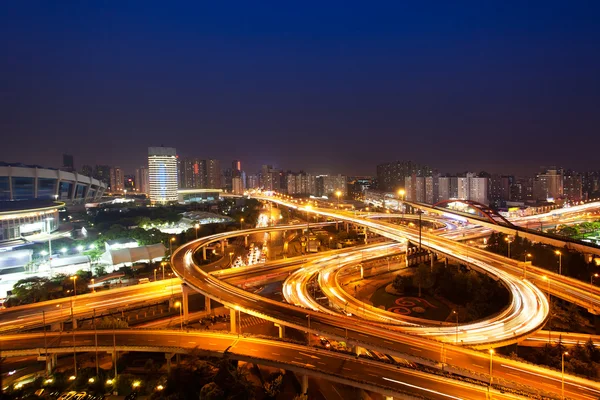 Night view of the bridge and city in shanghai china. — Stock Photo, Image