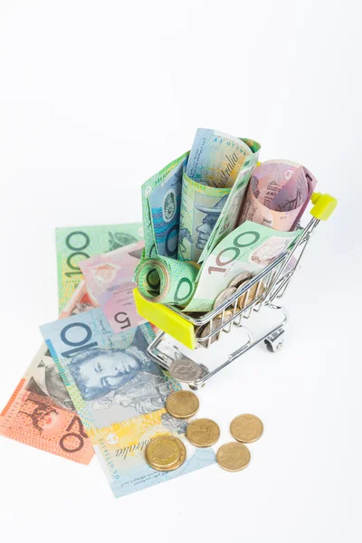 Billetes de dólar australiano sobre fondo blanco — Foto de Stock