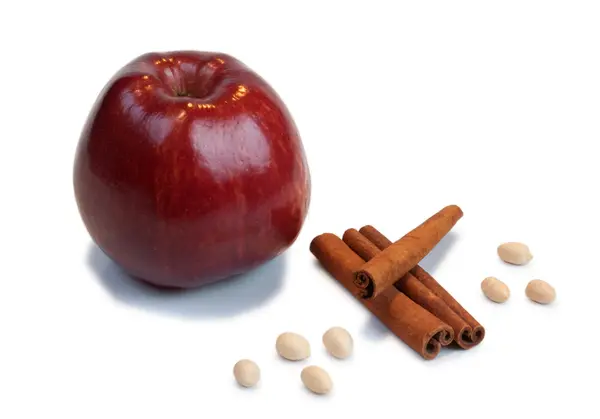 Red Apple, cinnamon , peanut — Stock Photo, Image