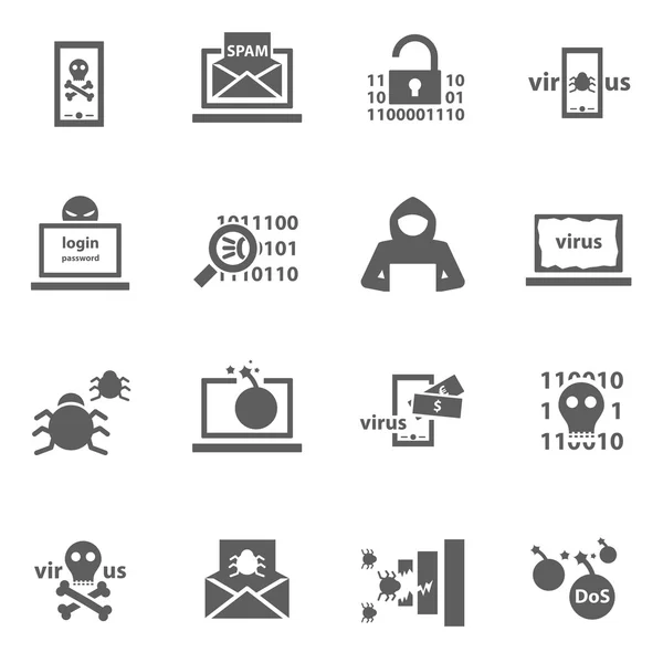 Hacker ataque iconos — Vector de stock