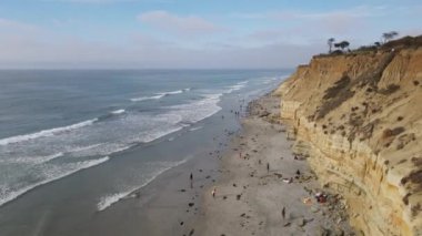 Del Mar Kuzey Sahili 'nde köpek kumsalı serbest, insanlar köpeklerini gezdiriyor. San Diego Bölgesi