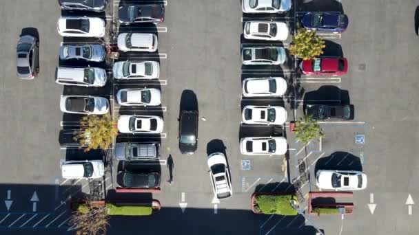 Luftaufnahme eines Parkplatzes mit verschiedenfarbigen Fahrzeugen — Stockvideo