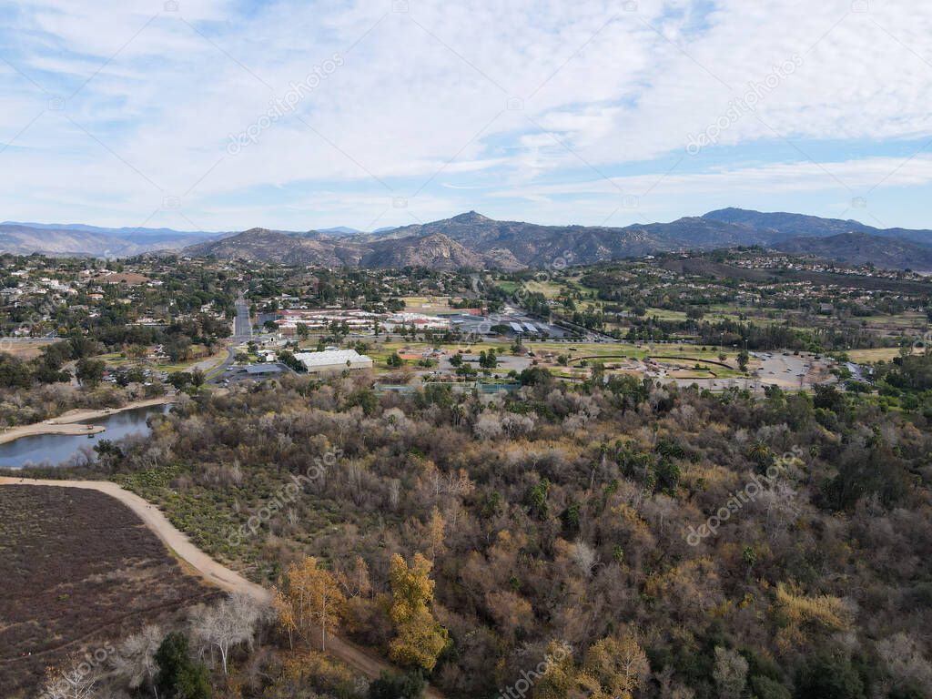 Aerial view of Kit Carson Park, municipal park in Escondido