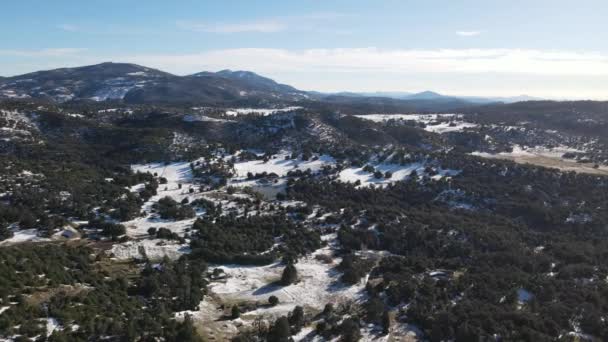 米国カリフォルニア州ジュリアンで雪の山の空中ビュー — ストック動画